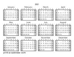 The 12 months of 2021 on one page. Download 2021 Printable Calendars