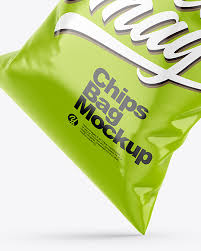 Download Opened Glossy Bag With Riffled Potato Chips Mockup In Flow Pack Mockups On Yellow Images Object Mockups