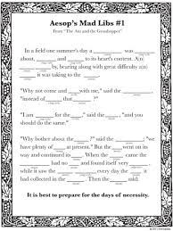 The reader asks a player. Aesop S Fables Mad Libs Pdf Tim S Printables