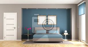 Braunes bett anleitung schlafzimmer braunes wohnzimmer: Blaues Und Braunes Modernes Schlafzimmer Fototapete Fototapeten Appartment Nachttisch Abfedern Myloview De