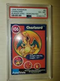 The 1999 burger king promotional pokémon toys were a set of toys distributed with kids meals at burger king from november 8 to december 31, 1999. 1999 Burger King Perforated Charizard Pokemon Card 6 Psa 6 Ebay