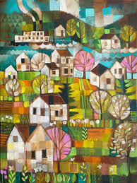 Spring Riverview Naive Malerei Abstrakt Malerei