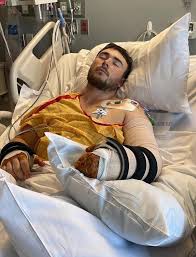 Doctors are still fighting to save Hunter's arms — and this unsung hero  needs us now more than ever. Just yesterday, I shared how 24-year-old  lineman Hunter Alexander nearly lost his life