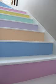 My Stairs White Rustoleum Chalky Floor Paint On The Treads Wickes Matte Emulsion In Various Colours For The Risers Past Painted Stairs Stairs Pastel House