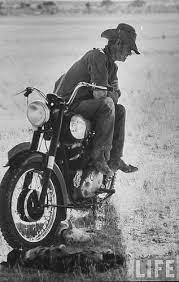 Cowboy And His Iron Horse Motorcycle White Bike Riding