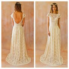 Ivory Or White Lace Bohemian Backless Wedding Gown Simple And Elegant Wedding Dress W Wedding Gown Backless Boho Wedding Dress Bohemian Backless Wedding Dress