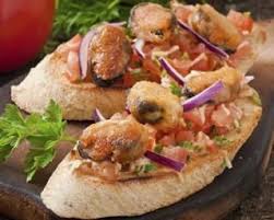 Recette De Bruschetta De Tomates Aux Moules Jambon De Parme Et Oignon Rouge Recette Jambon De Parme Tartinade Cuisson Des Aliments