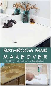 Remodelaholic Painted Bathroom Sink And Countertop Makeover Countertop Makeover Diy Bathroom Bathroom Makeover