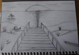 Once the line has been drawn, on the upper half of the watercolor paper, dampen it just a little with water, using a size 10 brush (or big brush). Sunset Beach By Spiddles On Deviantart Sunset Drawing Easy Beach Drawing Pencil Drawings