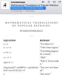 I M Especially Fond Of The Meaning Of The Third Equation From The Top A B C Mathematical Translations Of Popular Refrains Math Humor Math Jokes Words