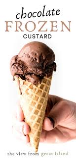 Chocolate Frozen Custard Recipe The View From Great Island Frozen Custard Recipes Ice Cream Maker Recipes Frozen Chocolate Custard Recipe