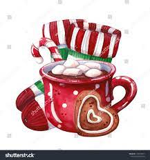 Hand Drawn Watercolor Illustration Set Of Mug With Hot Chocolate And Marshmallows Knitted Striped Wo Christmas Card Art Christmas Drawing Christmas Watercolor