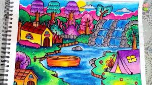 Gambar untuk mewarnai sketsa pemandangan pantai. Cara Menggambar Dan Mewarnai Pemandangan Alam Air Terjun Dan Rumah Gradasi Warna Oil Pastel