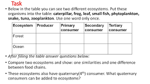 Primary consumers, mostly herbivores, exist at the next level, and secondary and tertiary consumers, omnivores and. Food Chain And Food Web Online Presentation