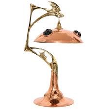 Art Nouveau Hand Hammered Copper Brass And Glass Dragon Lamp 1stdibs Com Art Nouveau Lighting Art Nouveau Lamps Art Nouveau Furniture