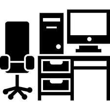 Studio Desk With Table Chair Computer Tower And Monitor Free Vector Icons Designed By Freepik Computer Tower Desk Computer Desk