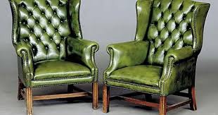 193 Pair Georgian Style Green Leather Wingback Chairs Lot 193 Green Leather Chair Leather Living Room Furniture Wingback Chair