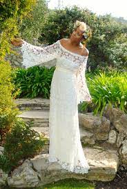 Handmade Bell Sleeve Crochet Lace Bohemian Wedding Dress Off Etsy Crochet Wedding Dresses Bohemian Wedding Dress Lace Lace Dress Vintage