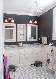 White And Black Girls Bathroom With Purple Accents Transitional Bathroom Black Bathroom Purple Bathroom Decor Girls Bathroom