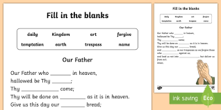 our father fill in the blanks worksheet worksheet