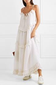 Neutral It S Not Warm When You Re Away Ruffled Striped Silk And Cotton Blend Dress Maggie Marilyn Summer Fashion Dresses Cotton Blends Dress Ruffle Summer Dress