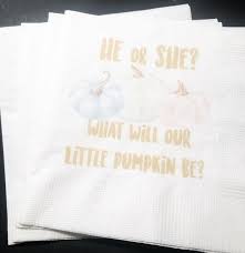 Fall Pumpkin Gender Reveal He Or She What Will Little Pumpkin Etsy In 2020 Pumpkin Gender Reveal Baby Shower Cocktail Napkins Baby Shower Cocktails