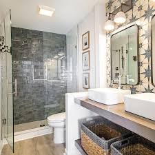 This Bathroom Emulates Modern Farmhouse Style 142cjfrippvilla It Was At First Sight With Thi Wall And Floor Tiles Blue Bathroom Tile Fully Tiled Bathroom