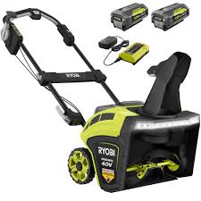 Ryobi 21 In 40 Volt Brushless Cordless Electric Snow Blower With Two 5 0 Ah Batteries And Charger Included Ry40860 The Home Depot