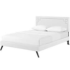 Modern Contemporary Urban Design Bedroom Queen Size Platform Bed Frame Faux Vinyl Leather Queen Size Platform Bed King Size Platform Bed Contemporary Bedroom