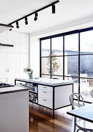 steel frame black and white kitchen