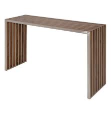 Holden Stainless Steel Walnut Wood Slatted Modern Console 60 Inch Console Table Small Console Tables Wood Console Table