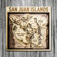 San Juan Islands Wa Wood Map 3d Nautical Wooden Chart