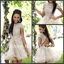 2014 Happy Short Sleeve Custom Made Beaded Crystal Organza Open Back Champagne Blue Green Grey Cockta Gray Cocktail Dress Cocktail Dress Prom Cute Prom Dresses