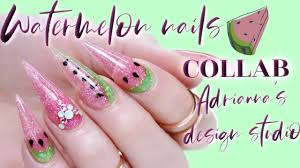 Watermelon Nails Glow Up Challengea Collab With Adriannas Design Studio Youtube With Images Watermelon Nails Nails Design With Rhinestones Dark Pink Nails