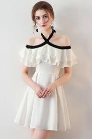 Chic Halter A Line Homecoming Dresses Simple White Cocktail Dresses Off The Shoulder Chiffon Party Dress Cheap Short Prom Dresses Homecoming Dresses Yg54 Cheap Short Dresses White Homecoming Dresses Homecoming Dresses Short
