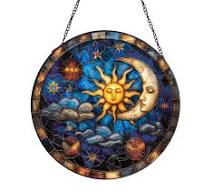 Amazon.com : Stained Glass Suncatcher, 8'' Sun and Moon Face ...
