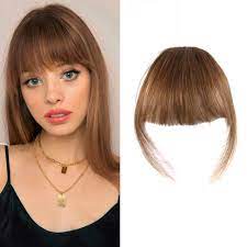 Bronde hair is especially flattering when added to layered wavy cuts. Amazon Com Shinon Bangs Hair Clip Fringe Hair Bang Face Bang Human Hair Fashion Clip In Hair Extension Flat Bangs With Temples Light Brown Beauty