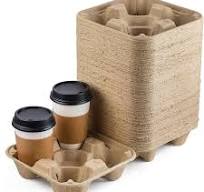 FMP Brands 4 Cup Disposable Drink Carrier Trays, 45 Pack Compostable Pulp  Fiber Cup Holder for 8-32 oz Cup, Durable to Go Coffee Cup Holders for ...