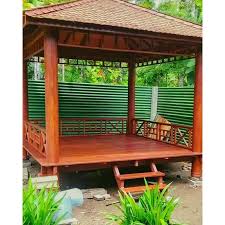 Pagar besi motif kayu grc pagar rumah woodplank minimalis. Gazebo 3x3 Meter Kayu Kelapa Glugu Pagar Silang Shopee Indonesia