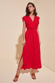trendyolmilla kirmizi kollari volanli elbise twoss20el1918 trendyol maxi dresses summer casual fashion dresses casual casual maxi dress outfit