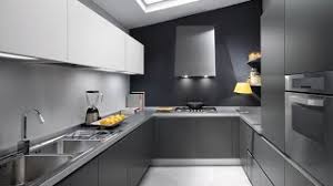 Dark grey kitchen with wooden countertops of a saturated shade and metallic handles. Grey Modern Kitchen Design Youtube