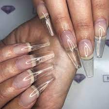 Sculpted Coffin Nails Clear Clear Acrylic I Love The Look Of Natural Nail Growth In Clear Nails Book Your Next F Clear Nails Nails Natural Nails