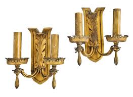 Pair large victorian wall candle holders. Original Heavy Cast Bronze Ornamental Interior Logan Square Masonic Temple Double Arm Wall Sconces With Electric Candles And Antique Gold Finish