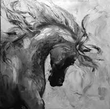 Black And White Oil Painting Horse Painting Original Black And White Oil Art White Horse Running Horse Gift Idea For Him Gift For Her Interesting Original Oil Painting Horse Painting White Horse Painting Black And White