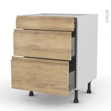 1) perçage du rail frontal pour le montage du rail support tiroir. Meuble De Cuisine Casserolier Ipoma Chene Naturel 3 Tiroirs L60 X H70 X P58 Cm Oskab