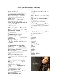 Song Worksheet New York Empire State Of Mind By Alicia Keys Empire State Of Mind Empire State Mindfulness
