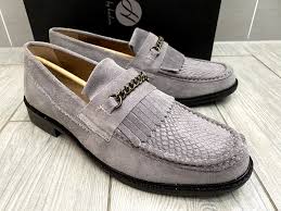 MENS NEW H BY HUDSON ARCHER SUEDE LEATHER TASSEL FRINGE LOAFERS, UK 9