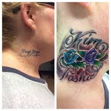 Neck Tattoo Cover Up Roses Kids Names Love Neck Piece Colorful Ink Inked Up Neck Tattoo Ear Tattoo Behind Ear Tattoo