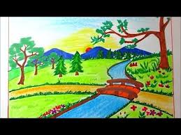 Drawing Landscape Of Mountain And River For Kids Scenery Drawing Channel 81 Youtube Art Drawings For Kids Drawing Scenery Landscape Drawings