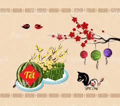 Cooked Square Glutinous Rice Cake And Blossom Vietnamese New Year Translation Tết Lunar New Year Royalty Fr Blossoms Art Free Vector Art Glutinous Rice